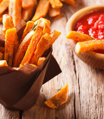 Sweet Potato Fries with Red Pepper Sauce
