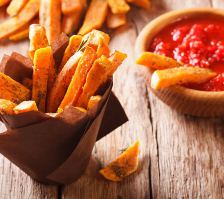 Sweet Potato Fries with Red Pepper Sauce