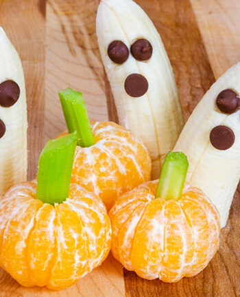 banana ghosts and mandarin orange 'pumpkins'
