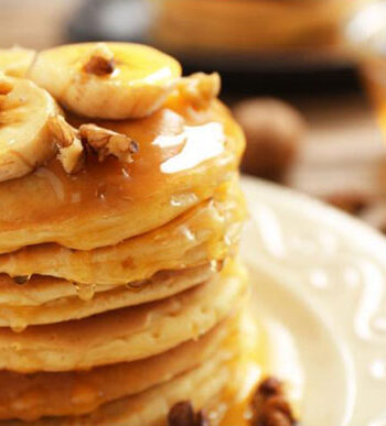 stack of banana nut pancakes