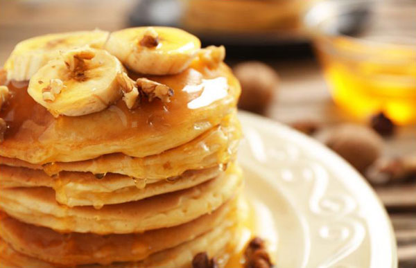 stack of banana nut pancakes