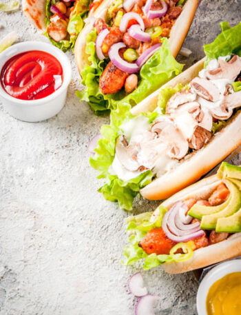 carrot hot dogs with various toppings