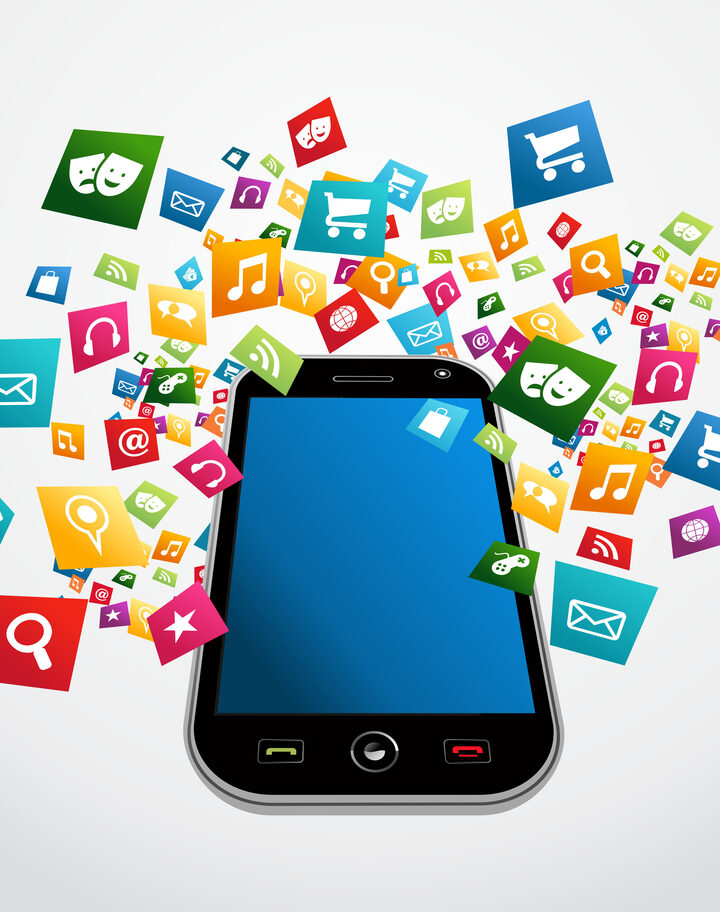 Smart phone graphic showing multiple apps.