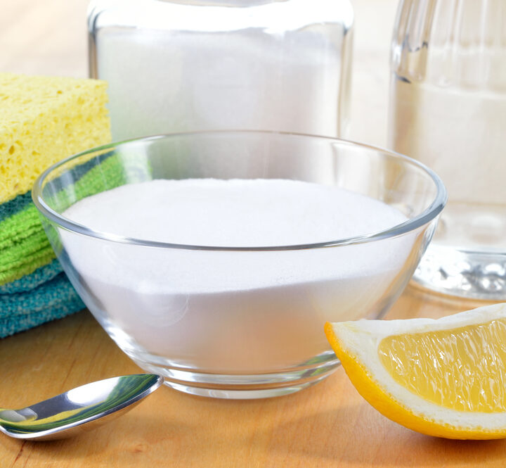 Natural cleaners, baking soda, lemon, salt and vinegar.