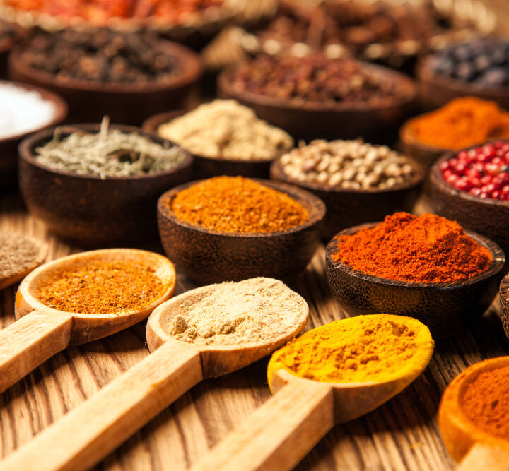 Display large colorful display of various spices