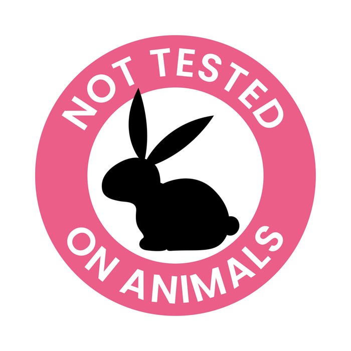 Not tested on animals graphic with a bunny silhouette in the center.