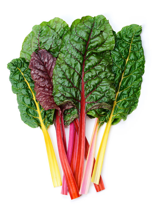 Rainbow Swiss Chard on a white background.