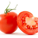 Tomatoes on a white background.