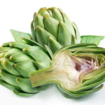 3 artichokes, one halved