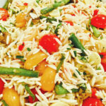 Close up of Lemon Vegetable Orzo Salad.