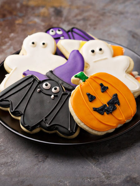 Frosted Halloween Sugar Cookies, Pumpkin, Bat, Ghosts