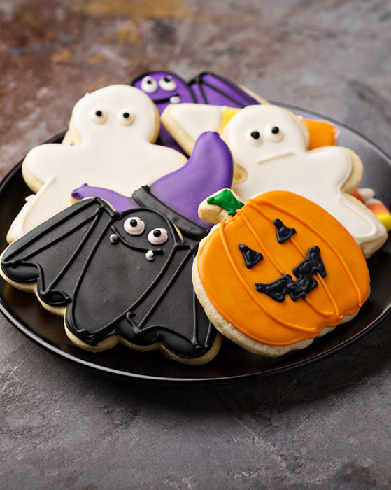 Frosted Halloween Sugar Cookies, Pumpkin, Bat, Ghosts